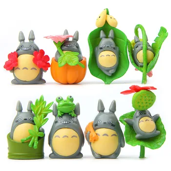 8pcs/set Ghibli Anime Totoro Moliūgų Lotus Leaf Frog Pav Stalas Automobilių Ornamentu Modelis Pasakų Sodo Miniatiūros Žaislai, Namų Dekoro Dovana