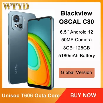 Blackview OSCAL C80 Telefono 8GB + 128GB 50MP Kamera 5180 mAh Baterija 6.5 colių Android 12 Octa Core Smartphone Pasaulio Versija