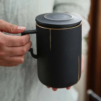 Japoniško stiliaus arbatos puodelio retro buitiniai vandens puodelį kūrybos asmens ženklas taurės office arbatos atskyrimo keramikinis puodelis su dangteliu