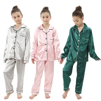 Merginos Rožinė Satino Pižama Nustato Vaikų 2vnt Nightgowns Loungewear Berniukai Šilko Pižamos Paauglys Nightgowns Sleepwear 2-14T