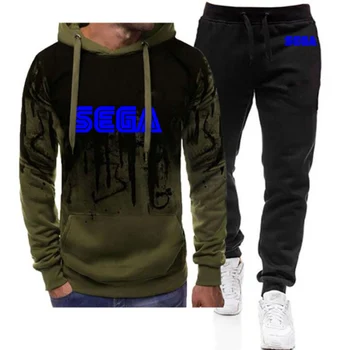 Sega Logotipas 2023 Vyrų Naują Spausdinimo Gradiento Spalvos Rinkinys Atsitiktinis Patogiai Sporto Hip-Hop Puloveris Hoodie + Kelnės Tinka