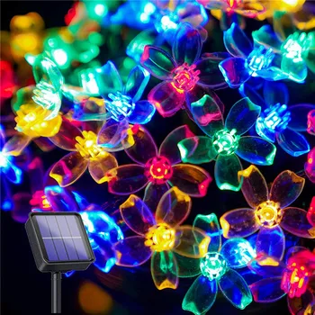 Vyšnių Žiedų String Šviesos Lauko Saulės Lempos Spalvinga Gėlės, LED Apšvietimas, Dekoro Sodo Vejos Kalėdų Kiemo Bloom Žibintai